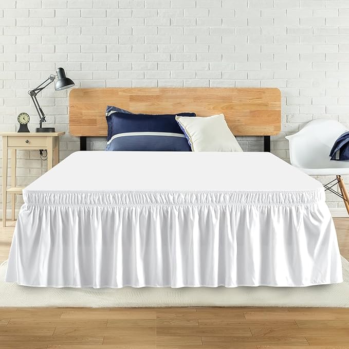 Full Bed Skirt, Elastic Wrap Around Bed Skirt Full Size, Bed Skirts for Adjustable Bed, Easy Fit with 18" Drop Length Tailored Drop Dust Ruffle (White)