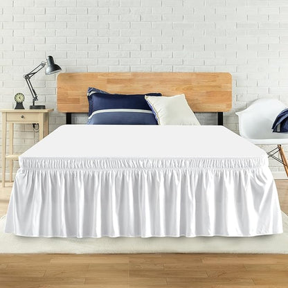 Full Bed Skirt, Elastic Wrap Around Bed Skirt Full Size, Bed Skirts for Adjustable Bed, Easy Fit with 18" Drop Length Tailored Drop Dust Ruffle (White)