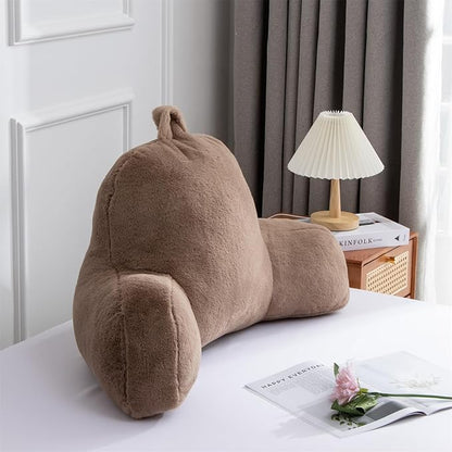 Aimuan Reading Pillow Bed Rest Pillow with Arms Rabbit Fur Cushion for Adults Teens Incline Rest Sitting up & Sleeping Snoring Pillow with Pregnancy Lumbar Back Support (Standard, Khaki)