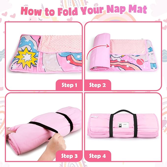 TANOSHII® Toddler Nap Mat with Pillow and Blanket, Portable Kids Sleeping Mats for Daycare, Preschool, 21" x 53", Lightweight and Soft Sleeping Bags for Kids