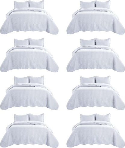 IR Imperial Rooms 8 Pack California King Quilt Bedding Set (118"x106") - Bulk Wholesale for Hotels, Guest Bedroom & Airbnbs - Lightweight Microfiber Reversible Embossed Quilts Bedspread (White)