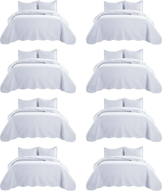 IR Imperial Rooms 8 Pack California King Quilt Bedding Set (118"x106") - Bulk Wholesale for Hotels, Guest Bedroom & Airbnbs - Lightweight Microfiber Reversible Embossed Quilts Bedspread (White)