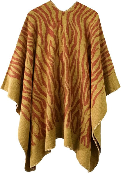 Women's Vintage Pattern Open Front Poncho Cape Shawl Winter Shawl Wraps