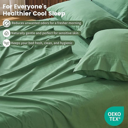 100% Linen Sheet Set King Size Extra Deep Pocket Fits 18-24 Inch Mattress, Breathable & Soft, Smooth 6-Piece Set for Thick Mattresses Hotel Luxury Bedding（King, Sage Green）
