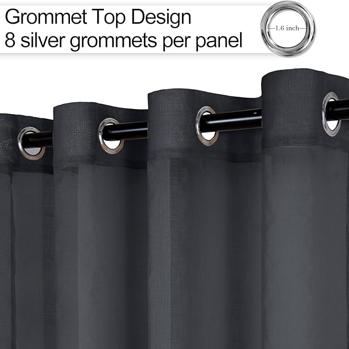 XWZO Dark Grey Sheer Curtains 95 Inches Length, Light Filtering, Airy & Breathable Grommet Small Window Curtains & Drapes for Bedroom, Living Room, Office, Nursery, W52 x L95, Set of 2 Panels