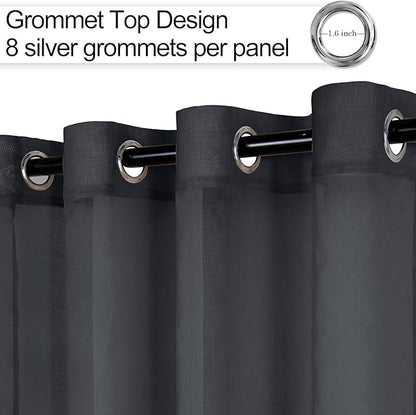 XWZO Dark Grey Sheer Curtains 84 Inches Long for Bedroom, Ring Top Light Filtering Extra Soft Voile Window Curtains with Grommet for Dining Room with Tiebacks, Set of 2 Panels, 52 x 84 Inches Long