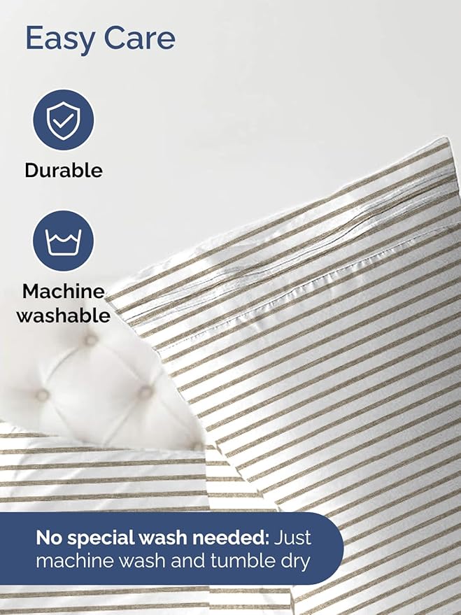 Extra Deep Full Fitted Sheet - Hotel Luxury Single Fitted Sheet Only - Easily Fits 18 inch to 24 inch Mattress - Ultra Soft, Wrinkle Free with Extra Deep Pockets - Breathable & Comfy - Beige Stripes