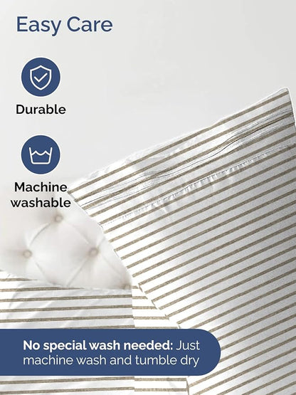 Extra Deep Queen Fitted Sheet - Hotel Luxury Single Fitted Sheet Only - Easily Fits 18 inch to 24 inch Mattress - Ultra Soft, Wrinkle Free with Extra Deep Pockets - Breathable & Comfy - Beige Stripes