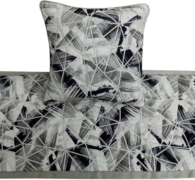 The HomeCentric King/Queen/Twin Grey Decorative Queen 74"x18" Bed Runner Without Pillow Cover, Print & Embroidery Bed Scarf on Cotton Fabric - Grey Angular