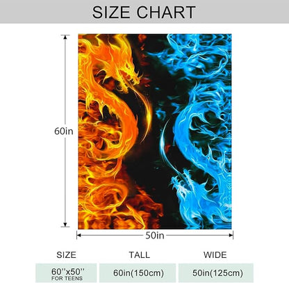 Ice & Fire Dragon Throw Blanket for Couch, Super Soft Fuzzy Throws Warm Comfortable Plush Fleece Blanket, Fashion Decorative Flannel Fleece Blanket for All Season(50 x 60 in, Ice & Fire Dragon)