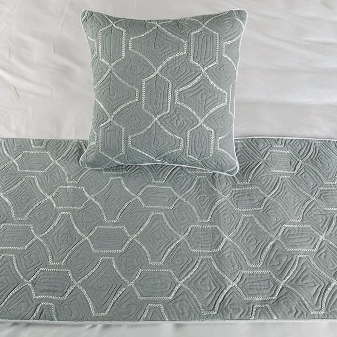 The HomeCentric King Queen Twin Grey Blue Bed Runner Without Pillow Cover, Twin Size 53"x18" Bed Runner Without Pillow Cover, Linen Quilted Embroidery, Modern Contemporary - Atmosphere