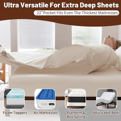 Extra Deep Pocket California King Sheets 18-24 Inch 1000 Thread Count 100% Egyptian Cotton Sateen Weave Soft Breathable 4 Pieces（California King,Linen）