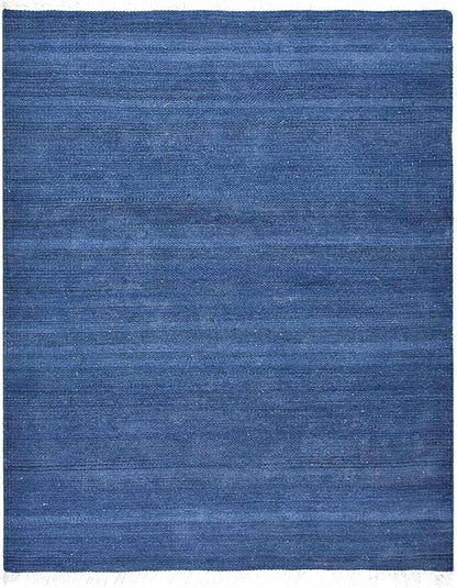 Rugsotic Carpets Hand Woven Flat Weave Kilim Wool ECO-Friendly Area Rugs - 5'x8', Rectangle Shape, Blue Color, Solid Plain Design, Low Pile Handmade Area Rugs for Living Room, Bed Room (D00111)