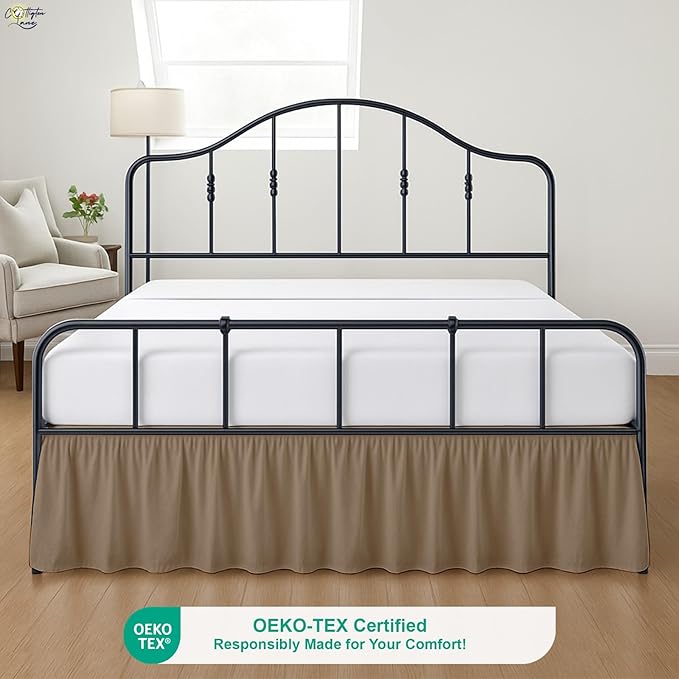Cottington Lane Ruffled Bed Skirt King Size with Split Corner, Brushed Microfiber Hotel Quality Taupe Dust Ruffle, 14 Inch Drop Gathered Bedskirt, Soft and Stylish, Shrinkage and Fade Resistant