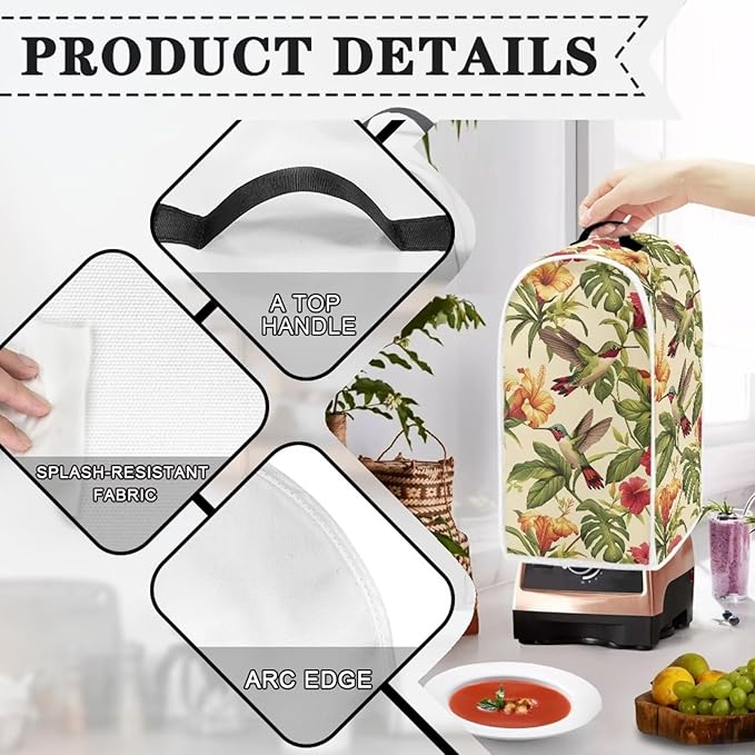 Hummingbird Dust Cover for Kitchen Blender, Toaster, Bread Maker & More - Washable, Flower Print, Dustproof Appliance Protection Accessory