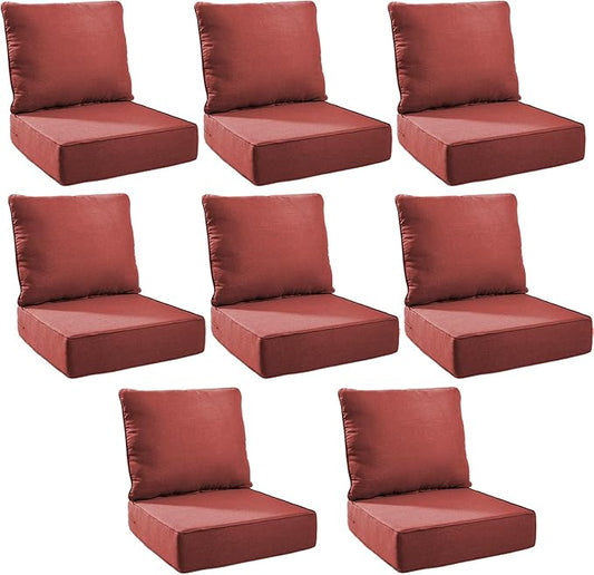 Outdoor Cushion Set for Furniture Patio Furniture, UV Resistant, Water Resistant - 6 Inch Thick Foam Garden Cushions – 22x24 Inch Patio Seat Covers for Chair/Sofa/Couch | Red | 8-Pack |