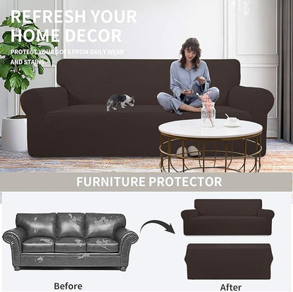 Easy-Going Stretch Oversized Chair Sofa Slipcover 1-Piece Couch Sofa Cover Furniture Protector Soft with Elastic Bottom for Kids Spandex Jacquard Fabric Small Checks Chocolate