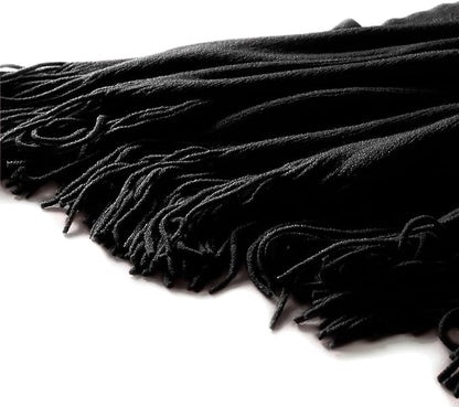 Homiest Decorative Knitted Throw with Fringe, Lightweight Acrylic Knit, Soft Tassel for Couch, Sofa, Bed (Black, 50 x 60 Inch)