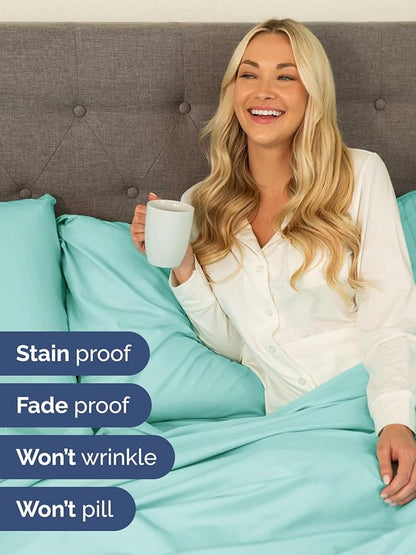 Extra Deep Pocket Queen Sheet Set - 4 Piece Breathable & Cooling Bed Sheets - Hotel Luxury Sheet Set - Soft, Wrinkle Free and Comfy - Easily Fits Extra Deep Mattresses - Deep Pocket Spa Blue Sheets