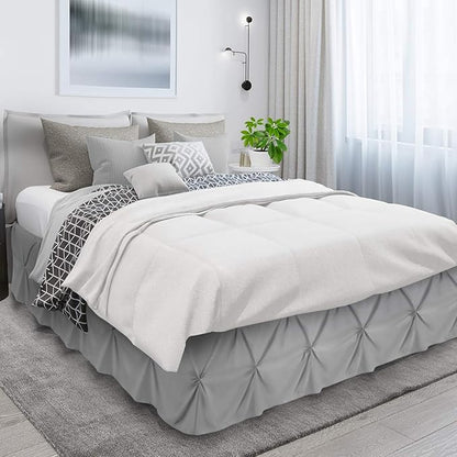 Nestl Light Grey Bed Skirt Queen Size, Pinch Pleat Queen Bed Skirt, 14" Inch Drop Queen Bedskirt, Hotel Quality Light Grey Bed Skirts, Microfiber Bedskirt for Queen Bed, Light Grey Queen Bed Skirt