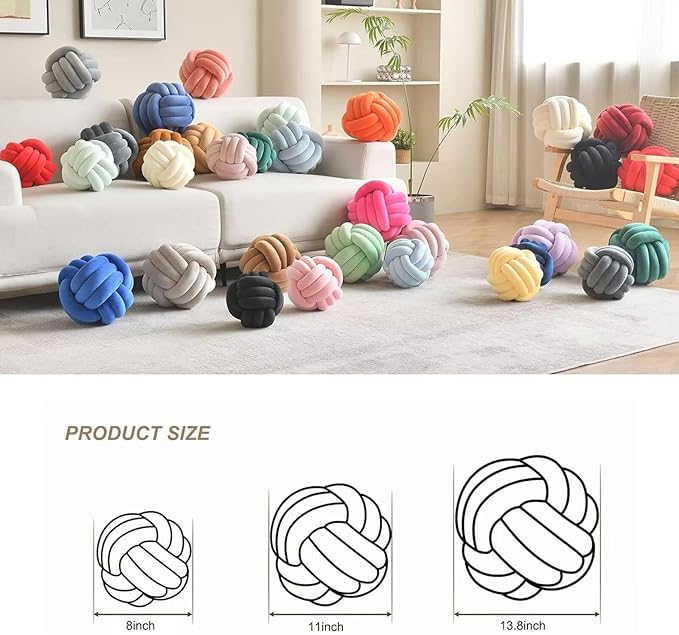 Decorative Throw Knot Pillow Ball for Home Chair Sofa Couch Bed Aesthetic Round Velvet Knotted Pillow Cushion (Coffee, 8 inches)