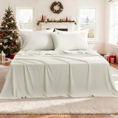 Full Sheet Set - Hotel Luxury 4 Piece Breathable Cooling Full Size Sheet Sets,Fits 16" Deep Pocket Mattress, Easy Care Wrinkle Free Bedding Sheet and Pillowcase Bedding Set, Ivory