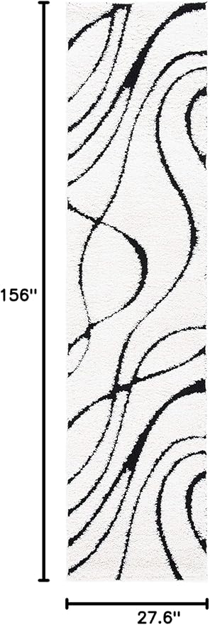 SAFAVIEH Florida Shag Collection Runner Rug - 2'3" x 13', Ivory & Black, Non-Shedding & Easy Care, 1.2-inch Thick Ideal for High Traffic Areas in Living Room, Bedroom (SG471-1290)