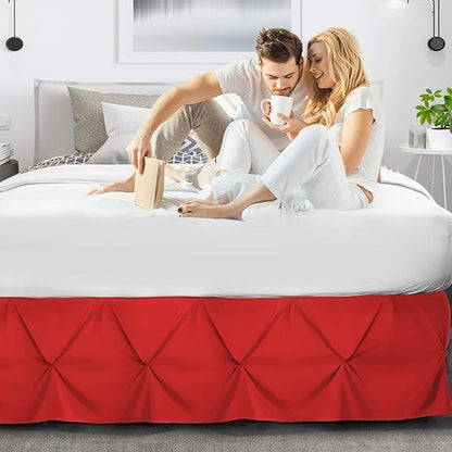 Nestl Red Bed Skirt Twin Size, Pinch Pleat Twin Bed Skirt, 14" Inch Drop Twin Bedskirt, Hotel Quality Red Bed Skirts, Premium Microfiber Bedskirt for Twin Bed, Red Twin Bed Skirt