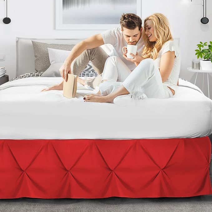 Nestl Red Bed Skirt - Cal King Size, Pinch Pleat, 14" Drop, Hotel Quality, Microfiber