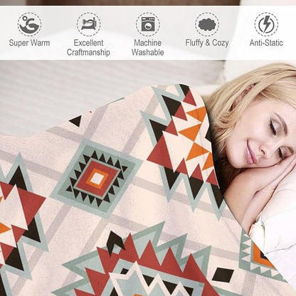 Southwest Style Blanket, Boho Geometric Print Throw Blanket Tribal Aztec Blanket for Couch Bed Sofa Cover Throw Home DéCor 60"x80"