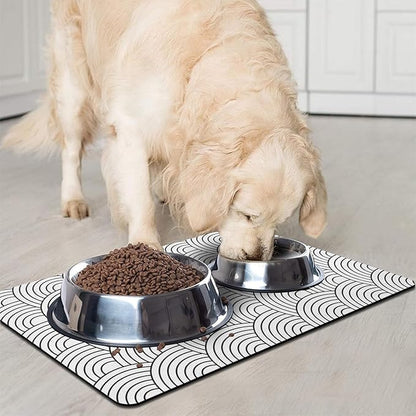 Dog Food Mat for Floors, Absorbent and Quick-Drying Pet Cat Food Mat,Anti-Fouling and Easy-to-Clean Pet Feeding Mat,Dog Bowl Mats for Messy Drinking Water Bowls.16x24inch Boho Style