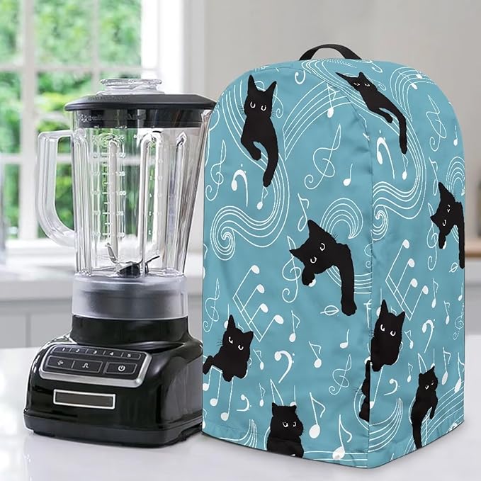 Blender Covers for Kitchen Food Processor Cover with Handle, Drawstring Dust Covers for Kitchen Appliances Stand Mixer or Coffee Maker Appliance Cover, Music Notes Black Cats