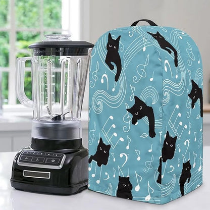 Blender Covers for Kitchen Food Processor Cover with Handle, Drawstring Dust Covers for Kitchen Appliances Stand Mixer or Coffee Maker Appliance Cover, Music Notes Black Cats