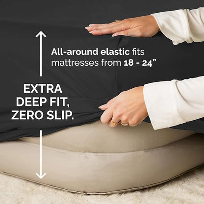 Air Mattress Sheet Set for Queen Size - 4 Piece Breathable & Cooling Sheets w/Extra Deep Pockets - Fits Inflatable & Blow Up Air Mattresses Up to 24 Inches Thick - Ultra Soft & Wrinkle Free - Black