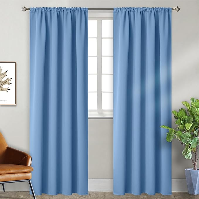 BGment Denim Blue Blackout Curtains for Living Room 84 Inch Length - Rod Pocket Thermal Insulated Drapes Room Darkening Ocean Decor for Dining Bedroom, 52 x 84 Inch, 2 Panels
