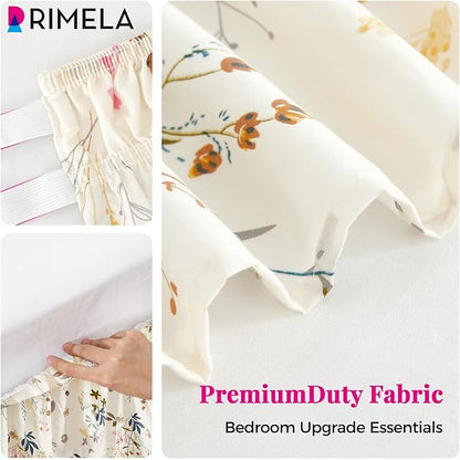 RIMELA Cream Balloon Bed Skirt Queen Size 15 Inch Drop, Elastic Bed Skirting for Bed Frame, Bedding Dust Ruffle Easy to Install, Lightweight Wrap Around Adjustable Bedskirt,Bedroom Decor
