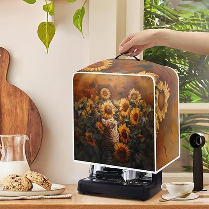 Cute Flowers Cat Coffee Maker Cover For Kitchen With Top Handle Waterproof Dust Appliance Cover Suitable For Most Coffee Machine Models