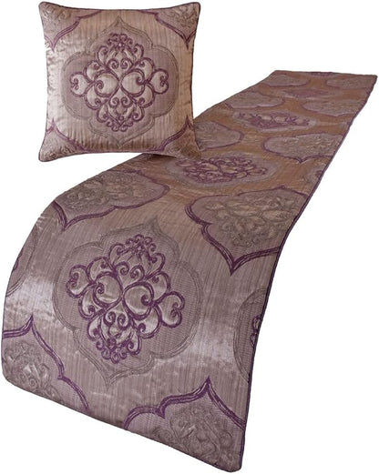 The HomeCentric King/Queen/Twin Purple Decorative King 90"x18" Bed Runner Without Pillow Cover, Damask & Quilted Bed Scarf on Jacquard Fabric - Embre Purple