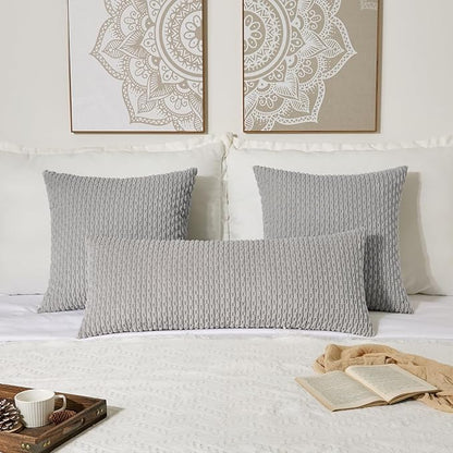 Kevin Textile 14x36 Inch Long Lumbar 1 Pack Boho Decorative Throw Pillow Cover Soft Striped Corduroy Rectangle Cushion Case Farmhouse Solid Color Accent for Living Room Couch Sofa Bed, Light Grey