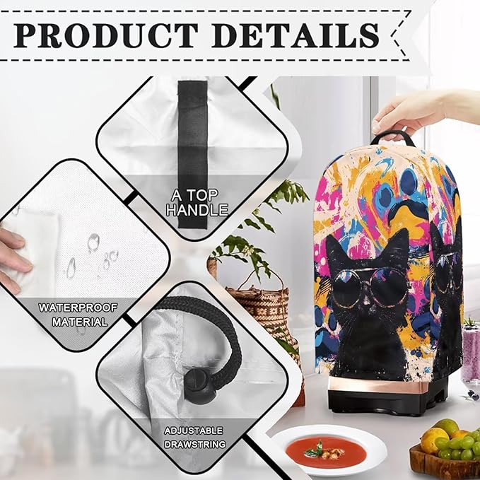 Cool Black Cats Blender Cover Kitchen Appliance Cover Anti Fingerprint Dust Protection Washable Coffee Machine Cover Food Processor Dust Cover Stand Mixer Cover with Top Handle