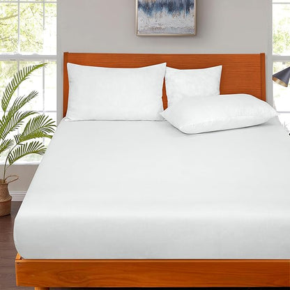 ROYALE LINENS 300 Thread Count 100% Long Staple Combed Cotton Fitted Sheet California King - Super Soft Deep Pocket Bottom Sheet - Fitted Sheets Only - Elastic Sheets (Cal King, White)
