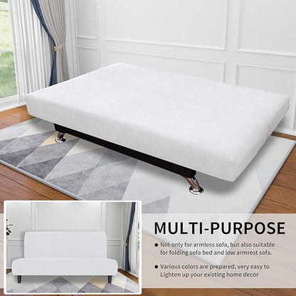 Easy-Going Stretch Sofa Slipcover Armless Sofa Cover Furniture Protector Without Armrests Slipcover Soft with Elastic Bottom for Kids, Spandex Jacquard Fabric Small Checks(futon,Snow White)