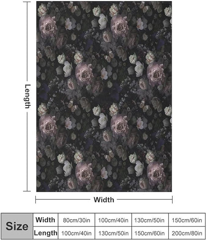 Vintage Gothic Floral Blanket, Black Pink Flower Rose Black Garden Roses Blooming Boho Throw Blankets for Home Bedding Couch Decor, 30"x40"