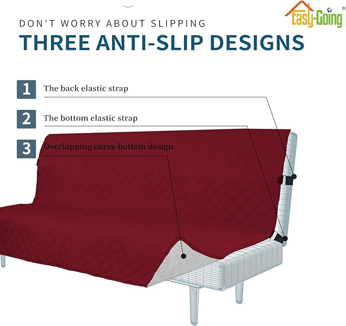 Easy-Going Sofa Slipcover Futon Cover Waterproof Couch Cover Furniture Protector Cover Pets Covers Whole Fabric No Stitching Non-Slip Fabric Pets Kids Children Dog Cat (Futon, Christmas Red)