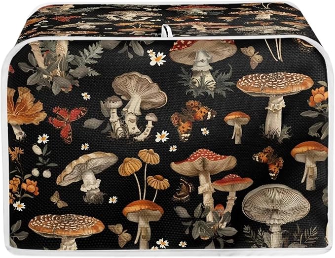 Mushroom Printed 2 Slice Kitchen Machine Covers, Dustproof Toaster Cover Fits Most Standard Toaster, Small Kitchen Appliance, Bread Maker Protector