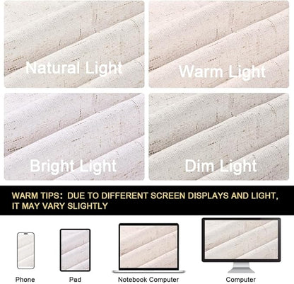 PrinceDeco 100% Blackout Curtains 63 Inch Length for Bedroom Faux Textured Linen Look Window Curtains Sun Heat Blocking Linen Curtains Thermal Insulated Burlap Curtain & Drapes, Set of 2, Ivory