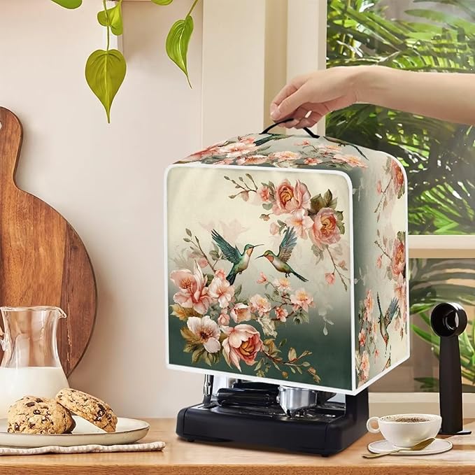 Coffee Maker Cover Protector Hummingbird Floral Kitchen Appliance Dust Cover Waterproof Folding Protector