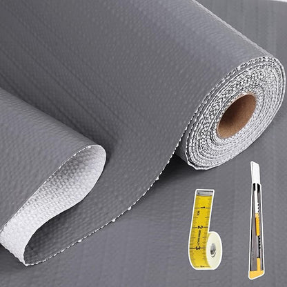 Drawer and Shelf Liner for Kitchen Cabinet: 23 in X 20 Ft Non Slip Waterproof Shelf Paper Non Adhesive Refrigerator Liners Pure Grey Easy Liners for Bathroom with Knife Tape Measure