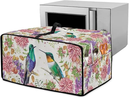 Toaster Oven Dust Cover for Countertop Convection Ovens, Dustproof Small Electrical Appliance Protector Kitchen Decor, S, 14.5 x 18.5 x 9 Inches, Hummingbird Pink Flower Creamy White