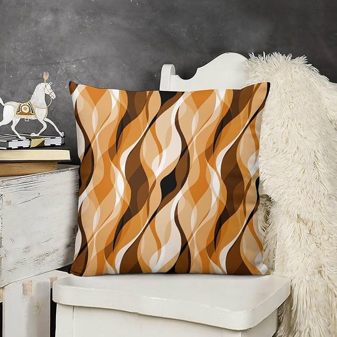 Orange Throw Pillow Covers Modern Abstract Burnt Orange Striped Decorations for Bedroom Living Room Farmhouse Sofa Pillows Bed Couch 16x16 Inch